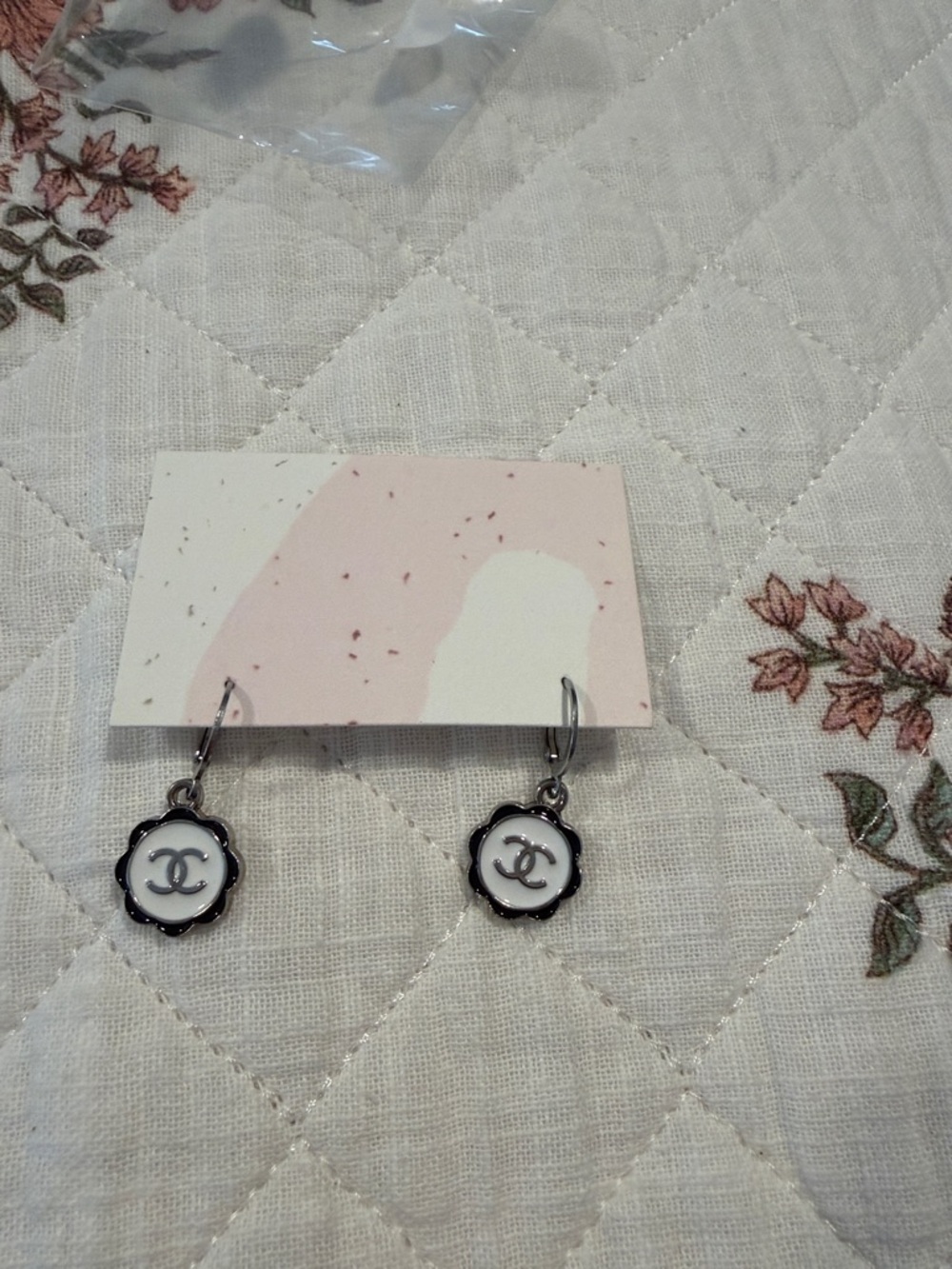 Upcycled Black and White Flower Drop Earrings
